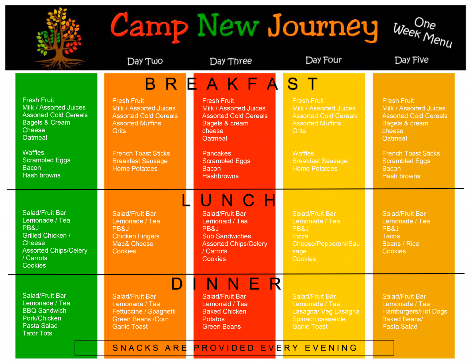 Menu – Camp New Journey